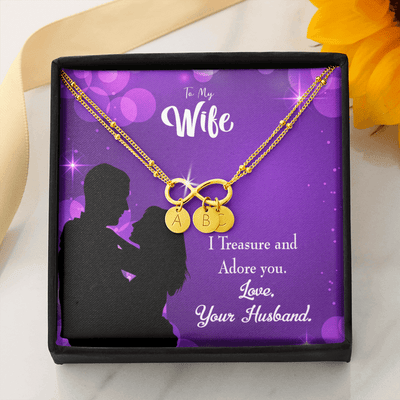 To My Wife I Treasure And Adore You Infinity Bracelet With Initial Charms - Infinity Bracelet
