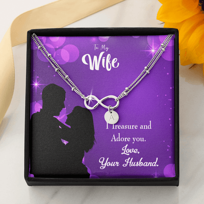 To My Wife I Treasure And Adore You Infinity Bracelet With Initial Charms - Infinity Bracelet