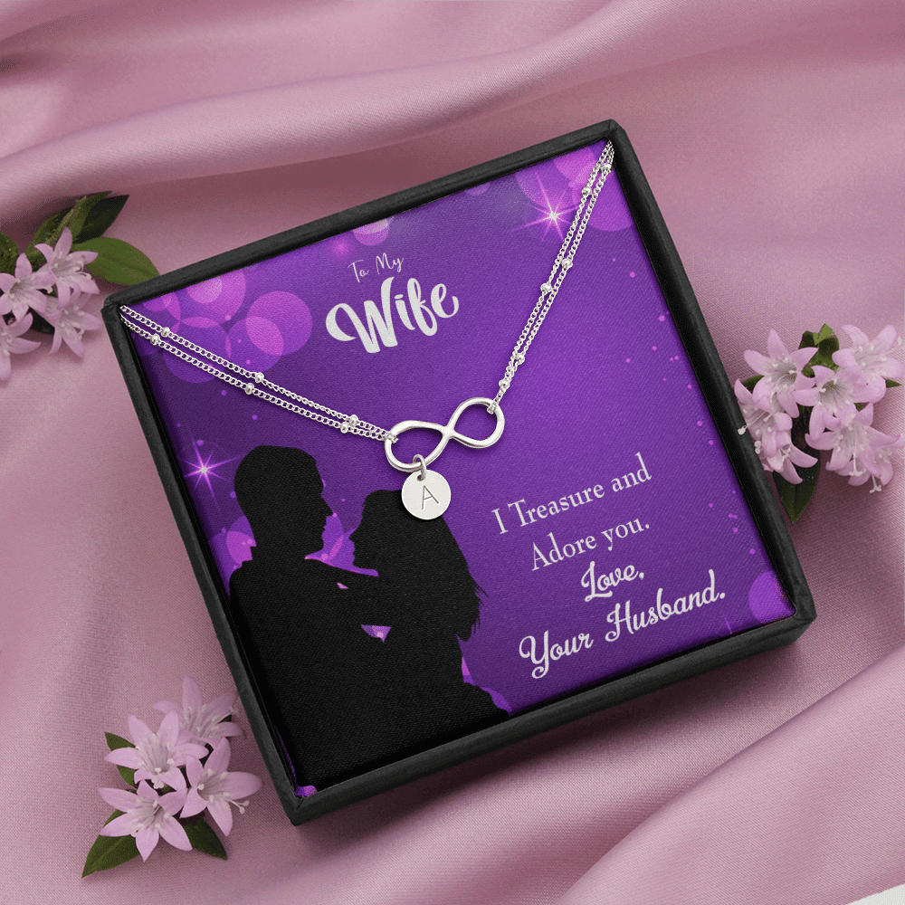 To My Wife I Treasure And Adore You Infinity Bracelet With Initial Charms - Infinity Bracelet