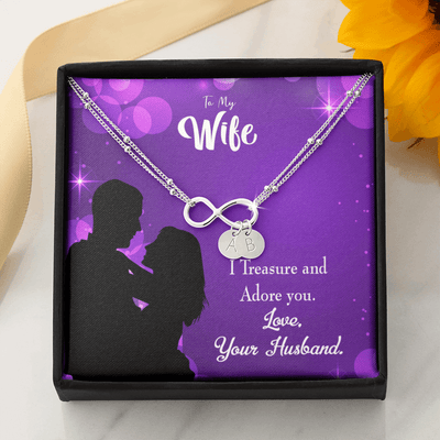 To My Wife I Treasure And Adore You Infinity Bracelet With Initial Charms - Infinity Bracelet
