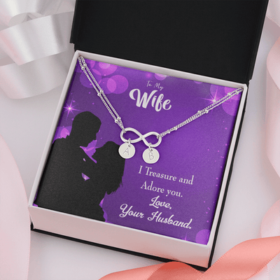To My Wife I Treasure And Adore You Infinity Bracelet With Initial Charms - Infinity Bracelet