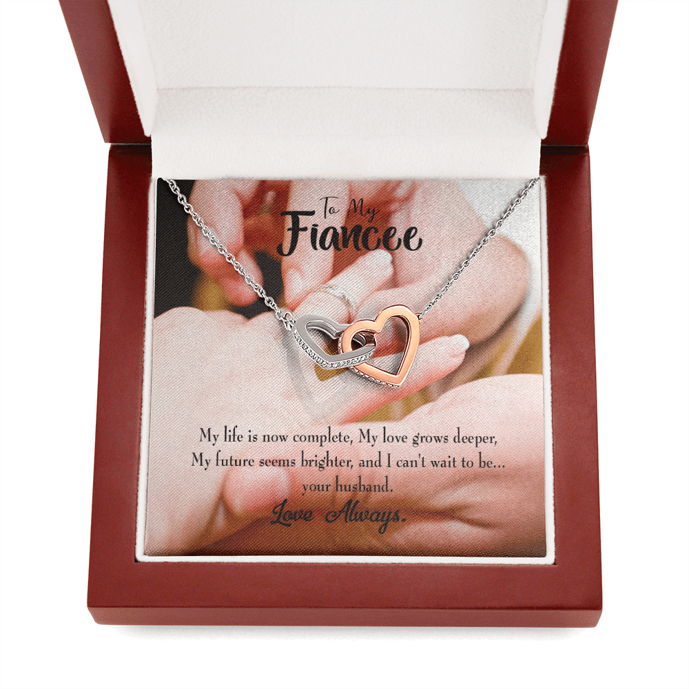 Future Wife Fiance Gift Life Is Now Complete Inseparable Love Pendant 18k Rose Gold Finish 16� Engagement Wedding Gift - Interlocking Hearts Necklace