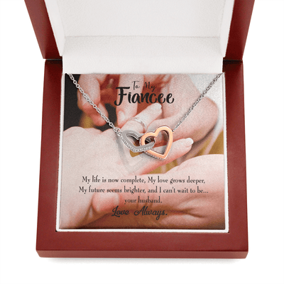 Future Wife Fiance Gift Life Is Now Complete Inseparable Love Pendant 18k Rose Gold Finish 16� Engagement Wedding Gift - Interlocking Hearts Necklace