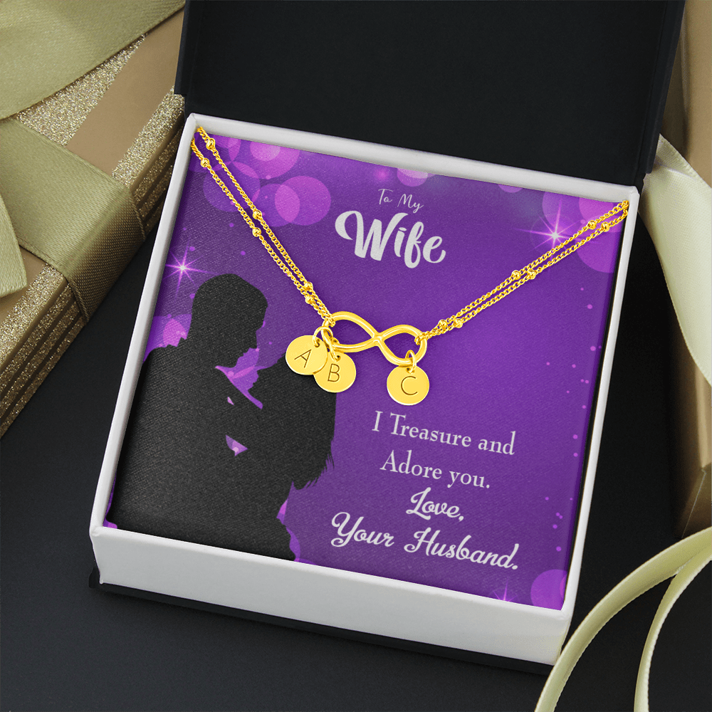 To My Wife I Treasure And Adore You Infinity Bracelet With Initial Charms - Infinity Bracelet