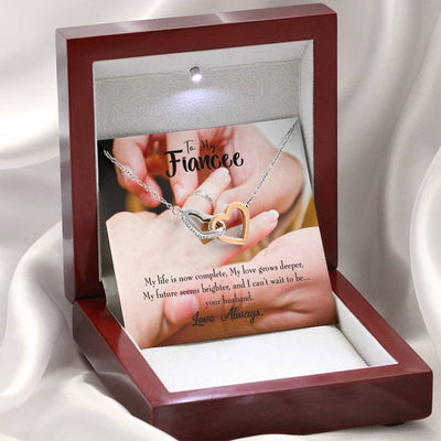 Future Wife Fiance Gift Life Is Now Complete Inseparable Love Pendant 18k Rose Gold Finish 16� Engagement Wedding Gift - Interlocking Hearts Necklace