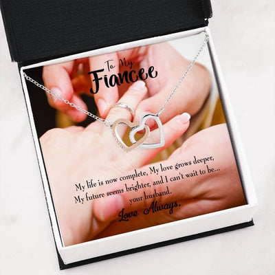 Future Wife Fiance Gift Life Is Now Complete Inseparable Love Pendant 18k Rose Gold Finish 16� Engagement Wedding Gift - Interlocking Hearts Necklace