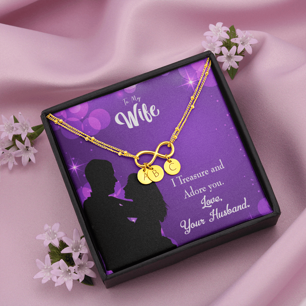 To My Wife I Treasure And Adore You Infinity Bracelet With Initial Charms - Infinity Bracelet