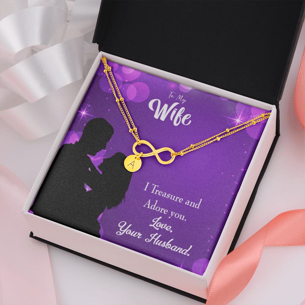 To My Wife I Treasure And Adore You Infinity Bracelet With Initial Charms - Infinity Bracelet