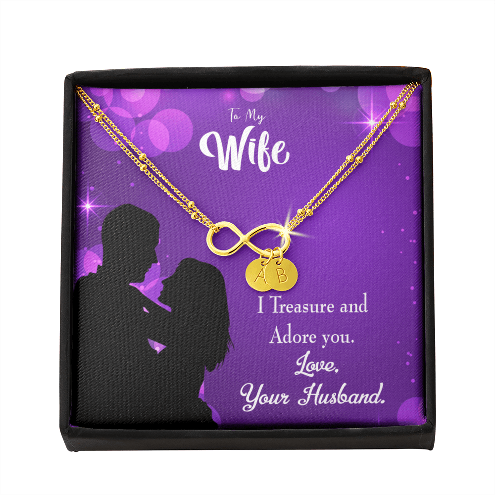 To My Wife I Treasure And Adore You Infinity Bracelet With Initial Charms - Infinity Bracelet