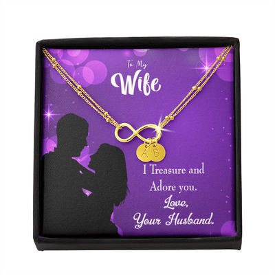 To My Wife I Treasure And Adore You Infinity Bracelet With Initial Charms - Infinity Bracelet