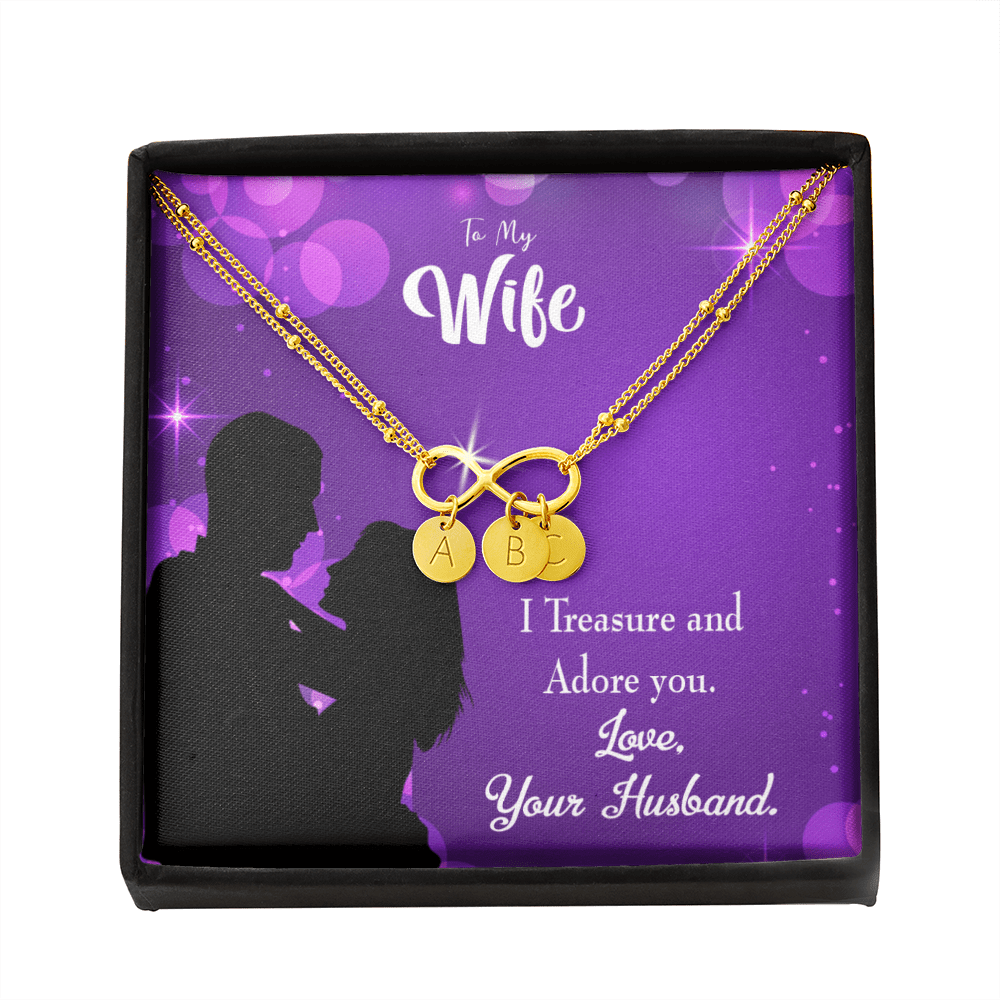 To My Wife I Treasure And Adore You Infinity Bracelet With Initial Charms - Infinity Bracelet