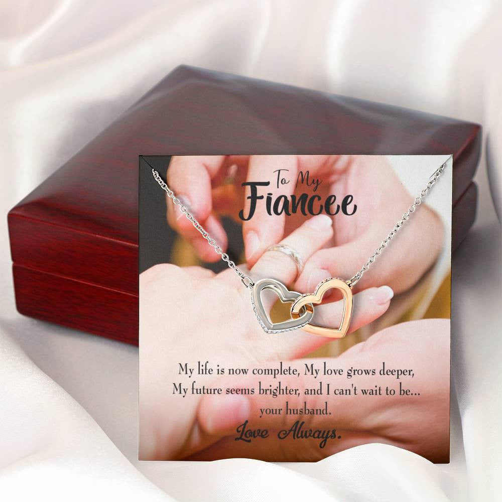Future Wife Fiance Gift Life Is Now Complete Inseparable Love Pendant 18k Rose Gold Finish 16� Engagement Wedding Gift - Interlocking Hearts Necklace