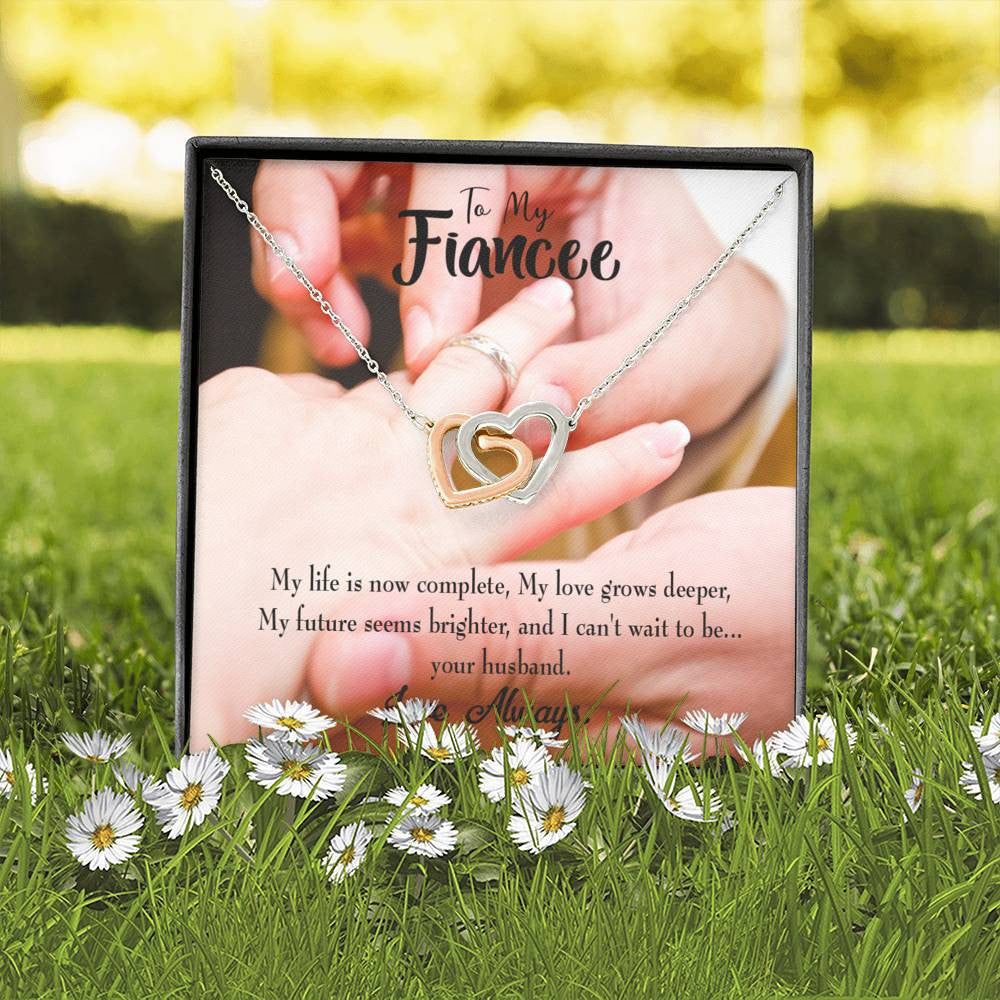 Future Wife Fiance Gift Life Is Now Complete Inseparable Love Pendant 18k Rose Gold Finish 16� Engagement Wedding Gift - Interlocking Hearts Necklace