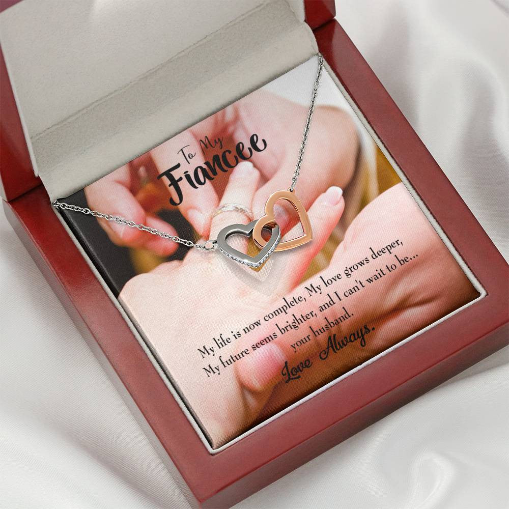 Future Wife Fiance Gift Life Is Now Complete Inseparable Love Pendant 18k Rose Gold Finish 16� Engagement Wedding Gift - Interlocking Hearts Necklace