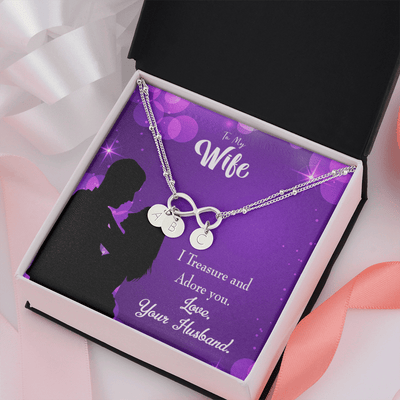 To My Wife I Treasure And Adore You Infinity Bracelet With Initial Charms - Infinity Bracelet