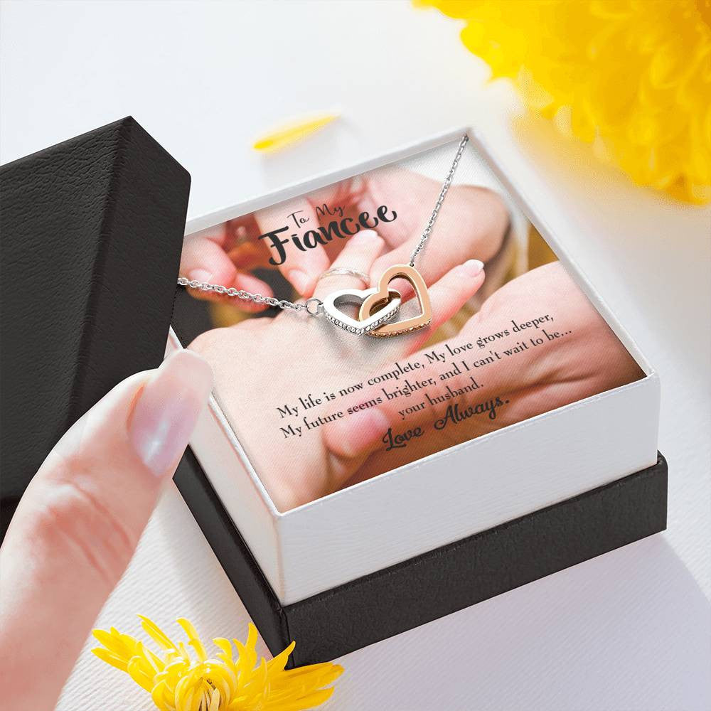 Future Wife Fiance Gift Life Is Now Complete Inseparable Love Pendant 18k Rose Gold Finish 16� Engagement Wedding Gift - Interlocking Hearts Necklace