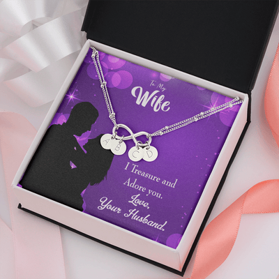 To My Wife I Treasure And Adore You Infinity Bracelet With Initial Charms - Infinity Bracelet