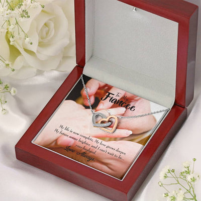 Future Wife Fiance Gift Life Is Now Complete Inseparable Love Pendant 18k Rose Gold Finish 16� Engagement Wedding Gift - Interlocking Hearts Necklace
