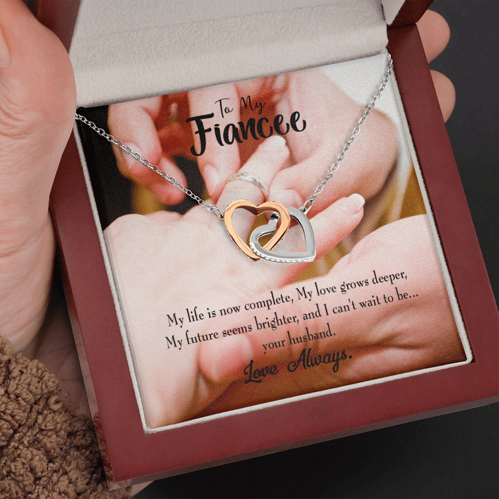 Future Wife Fiance Gift Life Is Now Complete Inseparable Love Pendant 18k Rose Gold Finish 16� Engagement Wedding Gift - Interlocking Hearts Necklace