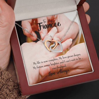 Future Wife Fiance Gift Life Is Now Complete Inseparable Love Pendant 18k Rose Gold Finish 16� Engagement Wedding Gift - Interlocking Hearts Necklace