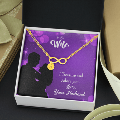 To My Wife I Treasure And Adore You Infinity Bracelet With Initial Charms - Infinity Bracelet