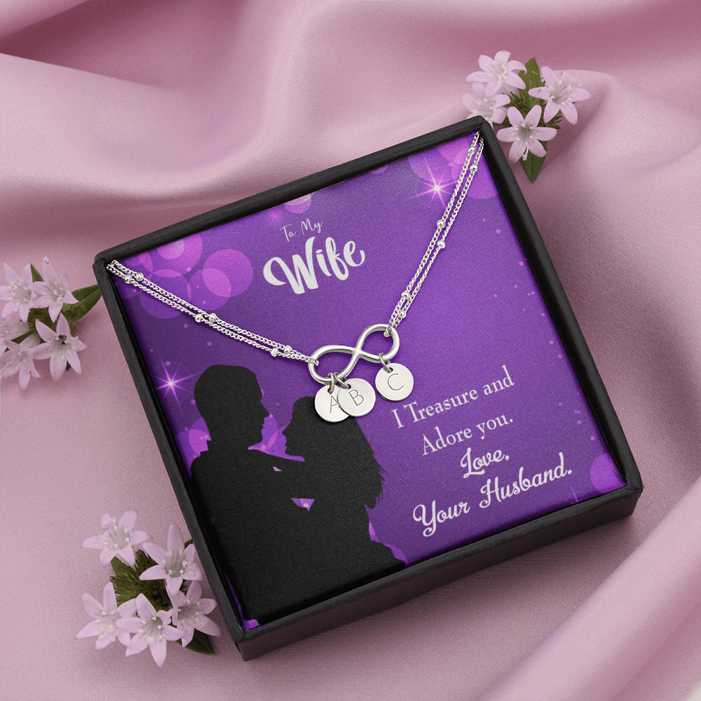 To My Wife I Treasure And Adore You Infinity Bracelet With Initial Charms - Infinity Bracelet