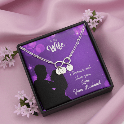 To My Wife I Treasure And Adore You Infinity Bracelet With Initial Charms - Infinity Bracelet