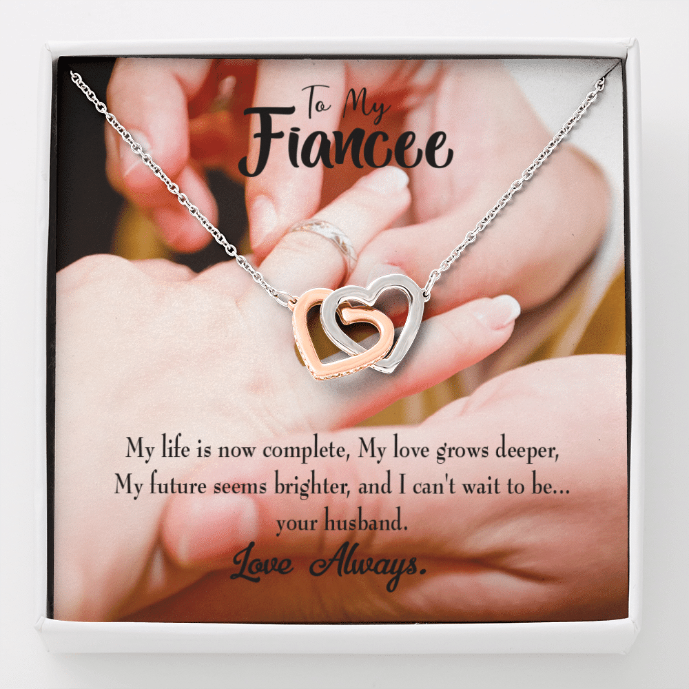 Future Wife Fiance Gift Life Is Now Complete Inseparable Love Pendant 18k Rose Gold Finish 16� Engagement Wedding Gift - Interlocking Hearts Necklace
