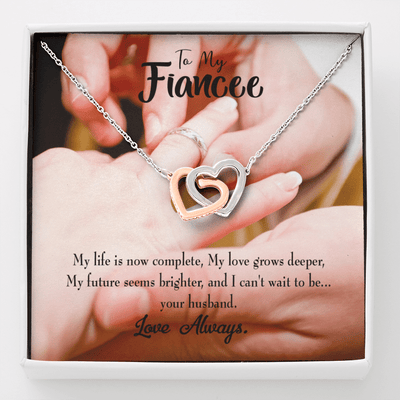Future Wife Fiance Gift Life Is Now Complete Inseparable Love Pendant 18k Rose Gold Finish 16� Engagement Wedding Gift - Interlocking Hearts Necklace