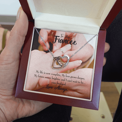 Future Wife Fiance Gift Life Is Now Complete Inseparable Love Pendant 18k Rose Gold Finish 16� Engagement Wedding Gift - Interlocking Hearts Necklace