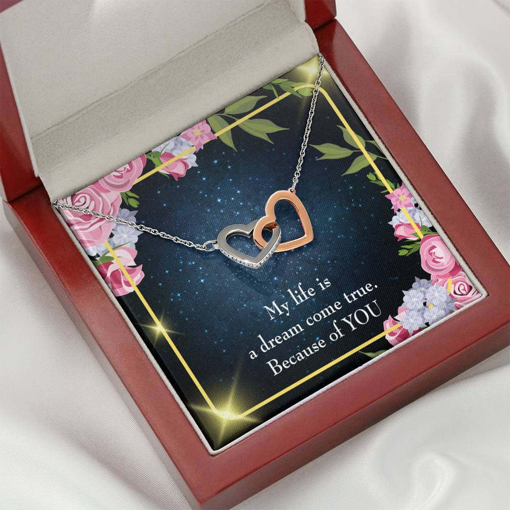 Future Wife Fiance Gift Because Of You Inseparable Love Pendant 18k Rose Gold Finish 16� Engagement Wedding Gift - Interlocking Hearts Necklace