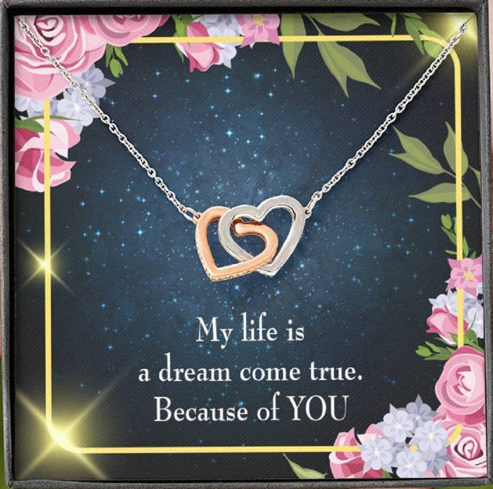 Future Wife Fiance Gift Because Of You Inseparable Love Pendant 18k Rose Gold Finish 16� Engagement Wedding Gift - Interlocking Hearts Necklace