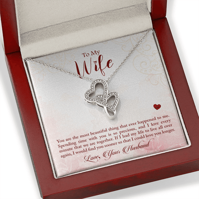 To My Wife You Are The Most Beautiful Thing Double Hearts Necklace Message Card From Son Daughter Gift Anniversary Birthday Graduation Mothers Day - Double Hearts Necklace
