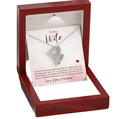 To My Wife You Are The Most Beautiful Thing Double Hearts Necklace Message Card From Son Daughter Gift Anniversary Birthday Graduation Mothers Day - Double Hearts Necklace