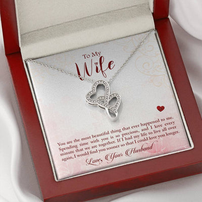 To My Wife You Are The Most Beautiful Thing Double Hearts Necklace Message Card From Son Daughter Gift Anniversary Birthday Graduation Mothers Day - Double Hearts Necklace