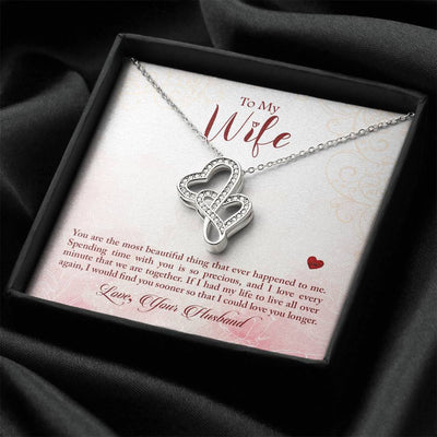To My Wife You Are The Most Beautiful Thing Double Hearts Necklace Message Card From Son Daughter Gift Anniversary Birthday Graduation Mothers Day - Double Hearts Necklace
