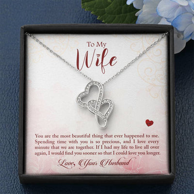To My Wife You Are The Most Beautiful Thing Double Hearts Necklace Message Card From Son Daughter Gift Anniversary Birthday Graduation Mothers Day - Double Hearts Necklace
