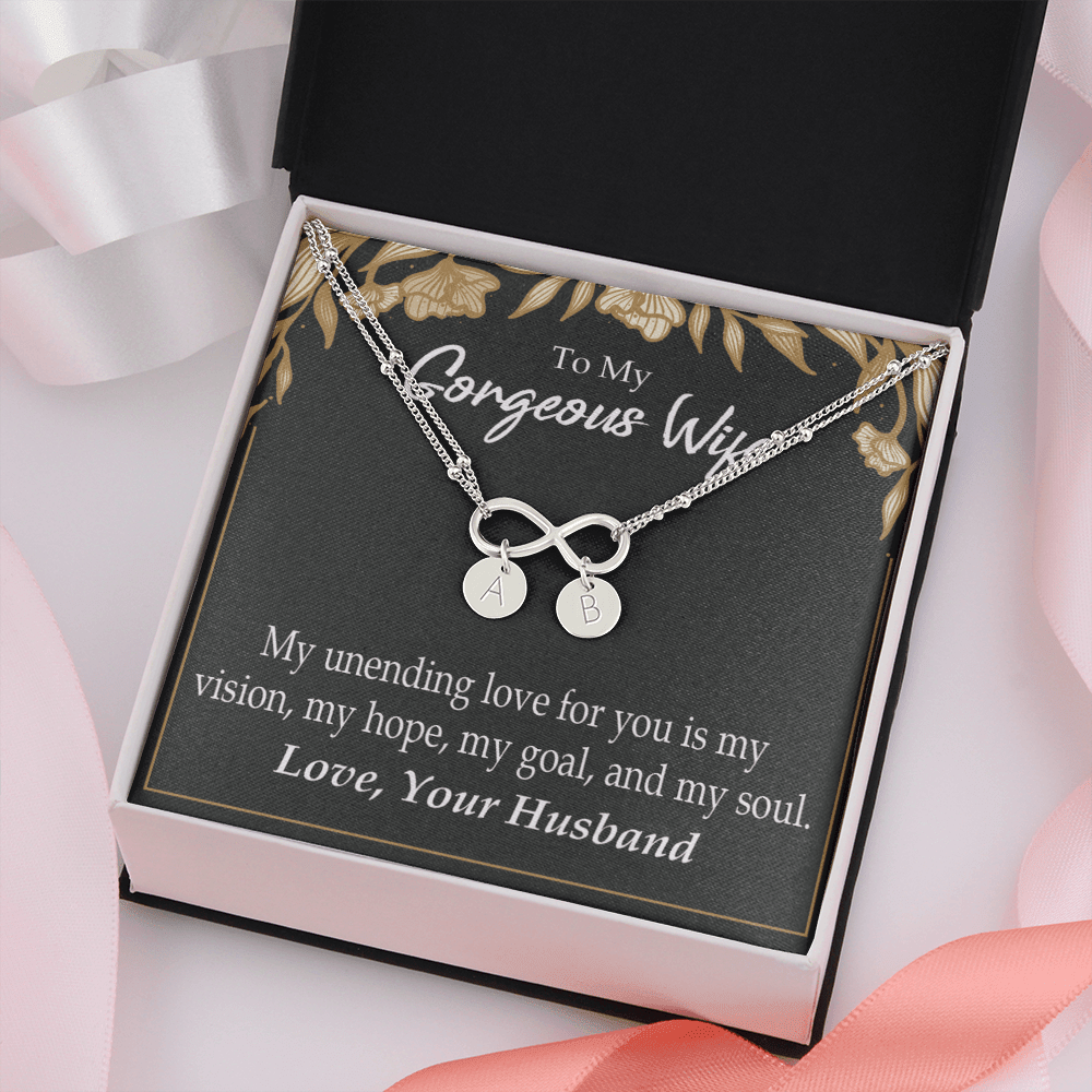 To My Wife My Unending Love For You Infinity Bracelet With Initial Charms - Infinity Bracelet
