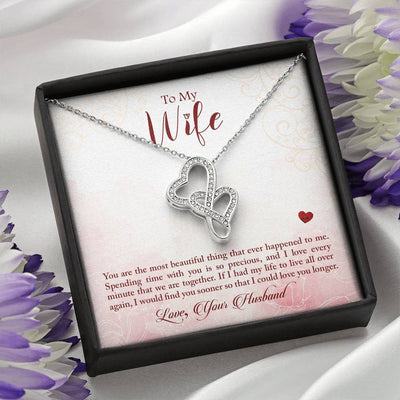 To My Wife You Are The Most Beautiful Thing Double Hearts Necklace Message Card From Son Daughter Gift Anniversary Birthday Graduation Mothers Day - Double Hearts Necklace