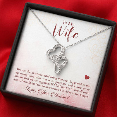 To My Wife You Are The Most Beautiful Thing Double Hearts Necklace Message Card From Son Daughter Gift Anniversary Birthday Graduation Mothers Day - Double Hearts Necklace