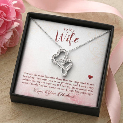 To My Wife You Are The Most Beautiful Thing Double Hearts Necklace Message Card From Son Daughter Gift Anniversary Birthday Graduation Mothers Day - Double Hearts Necklace