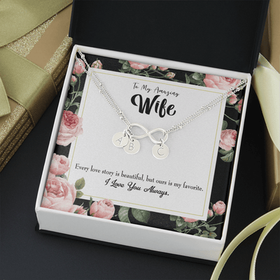 To My Wife Our Story Infinity Bracelet With Initial Charms - Infinity Bracelet