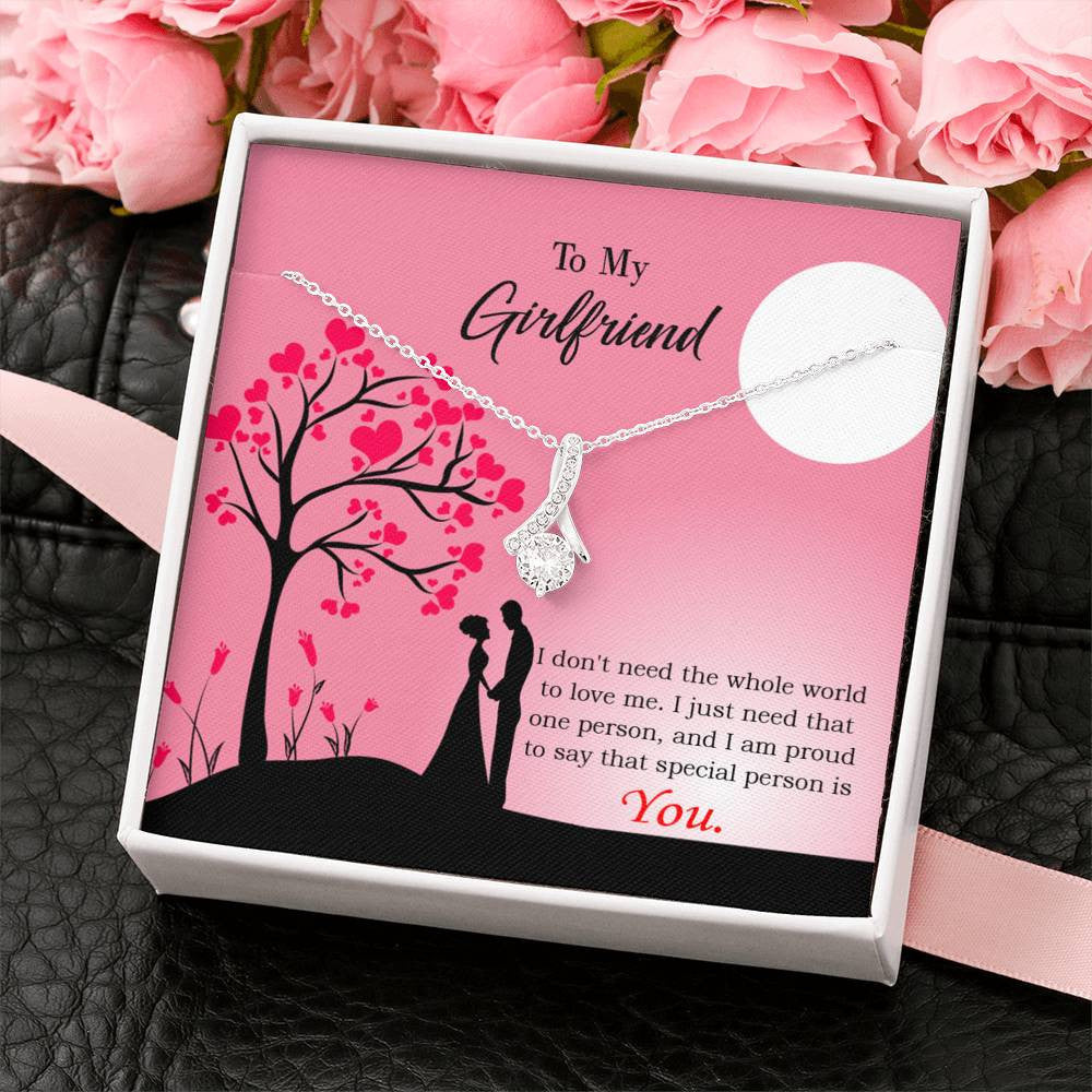 Girlfriend Gift Special Person Eternity Ribbon Stone Pendant 14K White Gold Stainless Steel Jewelry Gift  - Alluring Beauty Necklace Gift For Her