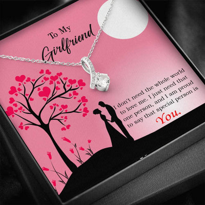 Girlfriend Gift Special Person Eternity Ribbon Stone Pendant 14K White Gold Stainless Steel Jewelry Gift  - Alluring Beauty Necklace Gift For Her