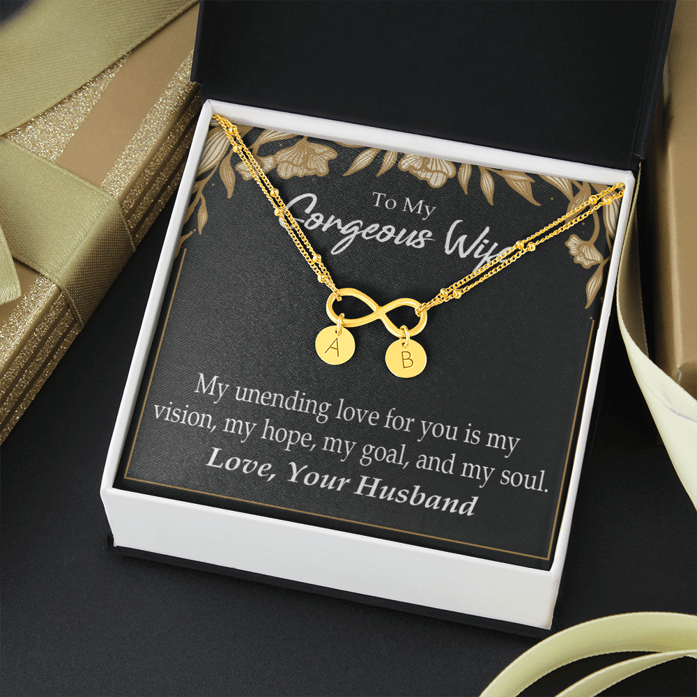 To My Wife My Unending Love For You Infinity Bracelet With Initial Charms - Infinity Bracelet