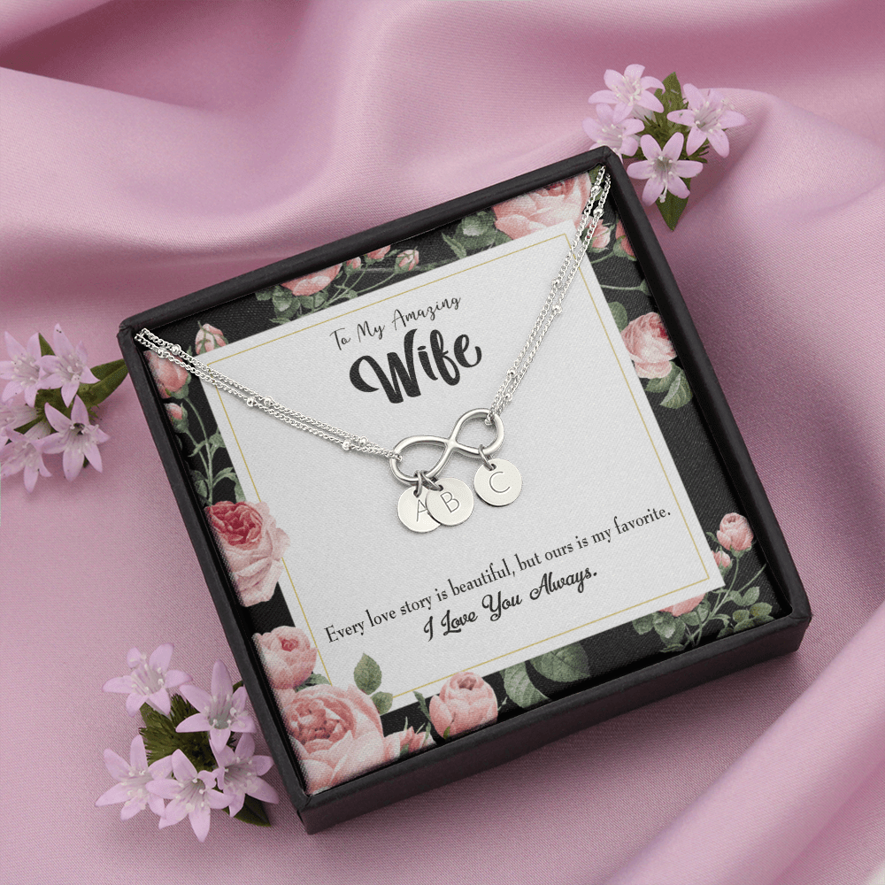 To My Wife Our Story Infinity Bracelet With Initial Charms - Infinity Bracelet