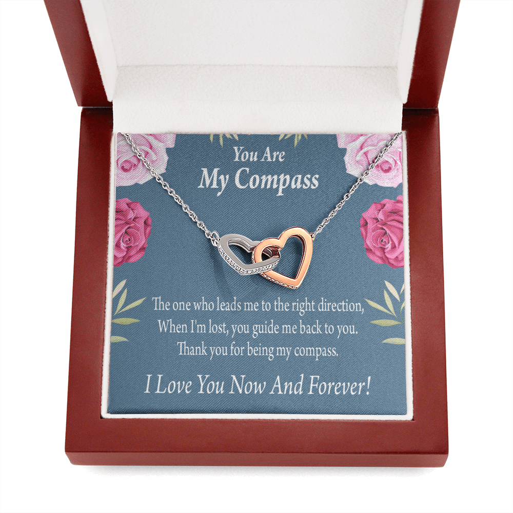 You Are My Compass To My Wife Girlfriend Inseparable Necklace Pendant 18k Rose Gold Finish 16� - Interlocking Hearts Necklace