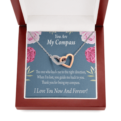 You Are My Compass To My Wife Girlfriend Inseparable Necklace Pendant 18k Rose Gold Finish 16� - Interlocking Hearts Necklace