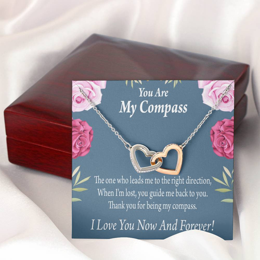 You Are My Compass To My Wife Girlfriend Inseparable Necklace Pendant 18k Rose Gold Finish 16� - Interlocking Hearts Necklace