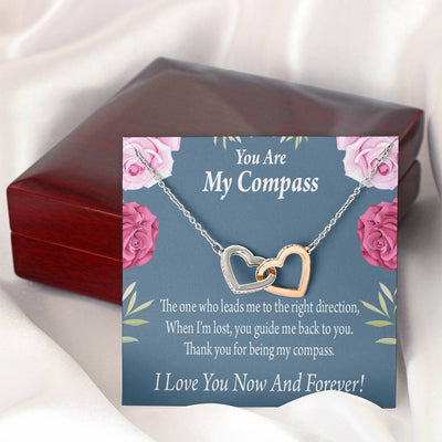 You Are My Compass To My Wife Girlfriend Inseparable Necklace Pendant 18k Rose Gold Finish 16� - Interlocking Hearts Necklace